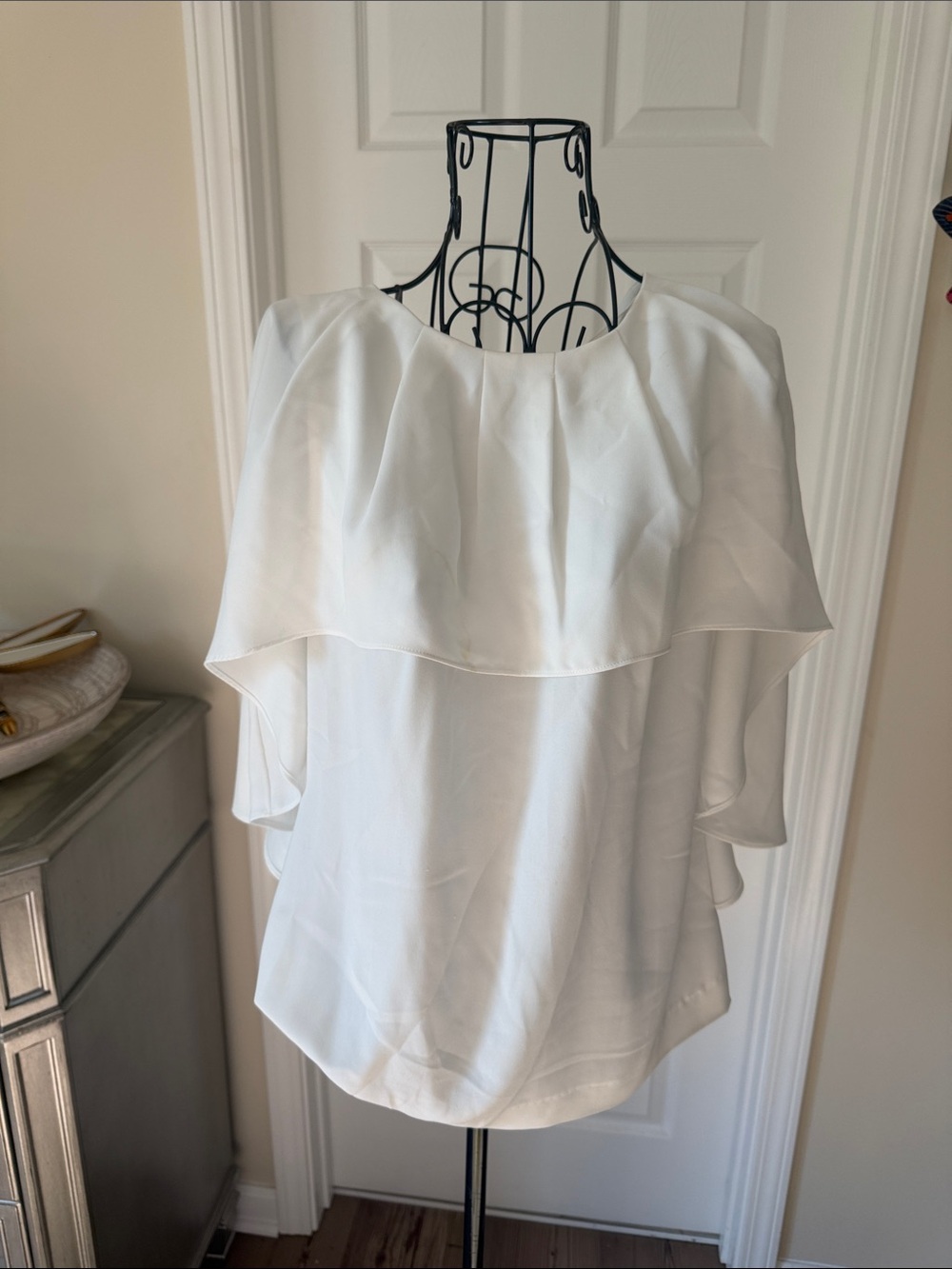 Escada White Layered Ruffle Blouse